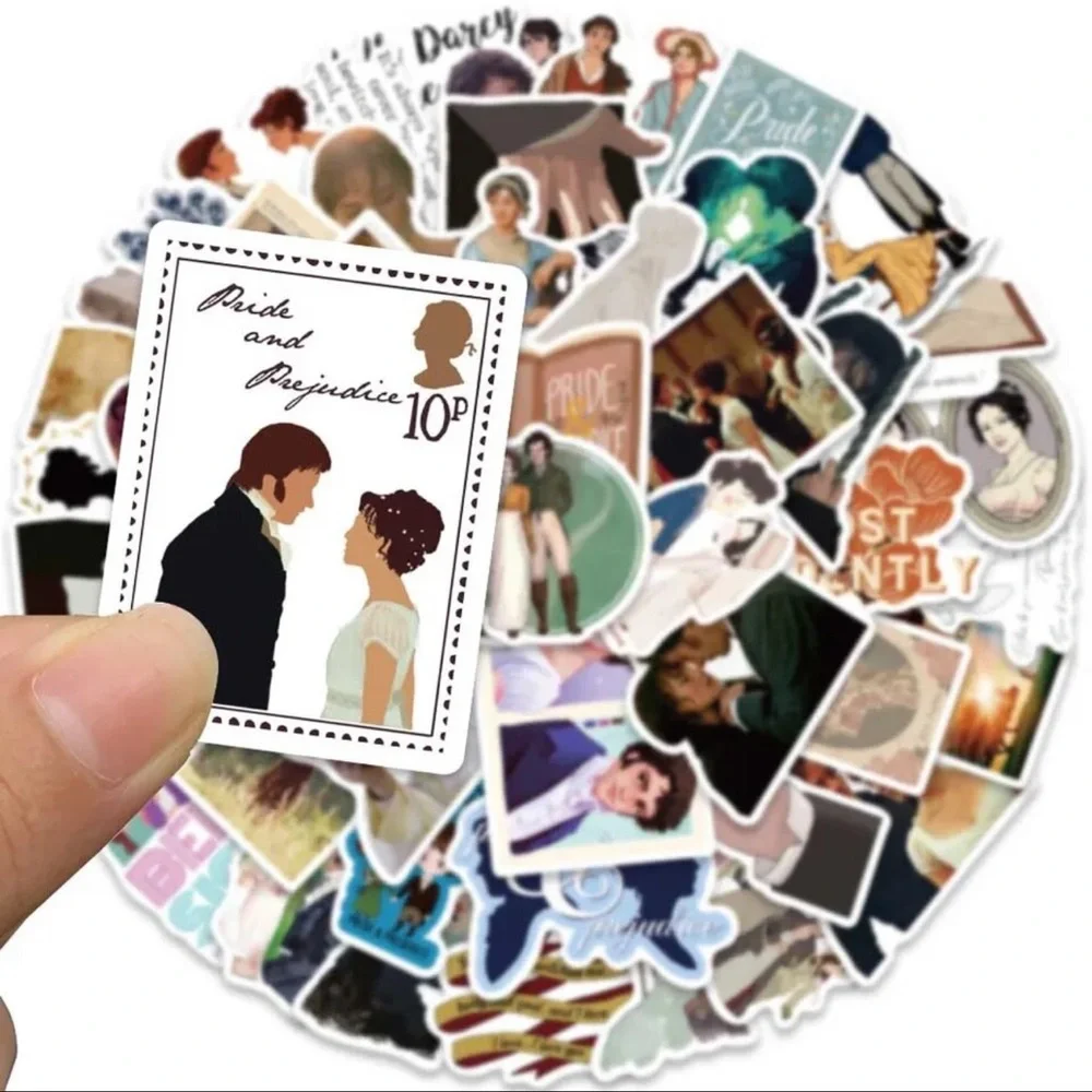 $1 PRIDE AND PREJUDICE STICKERS. 10 AT RANDOM. $1 WITH ANY $10 ORDER OR MORE